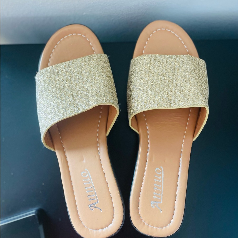 Gold Slide Sandals for Women - Glitter Upper, Slip-On Comfort